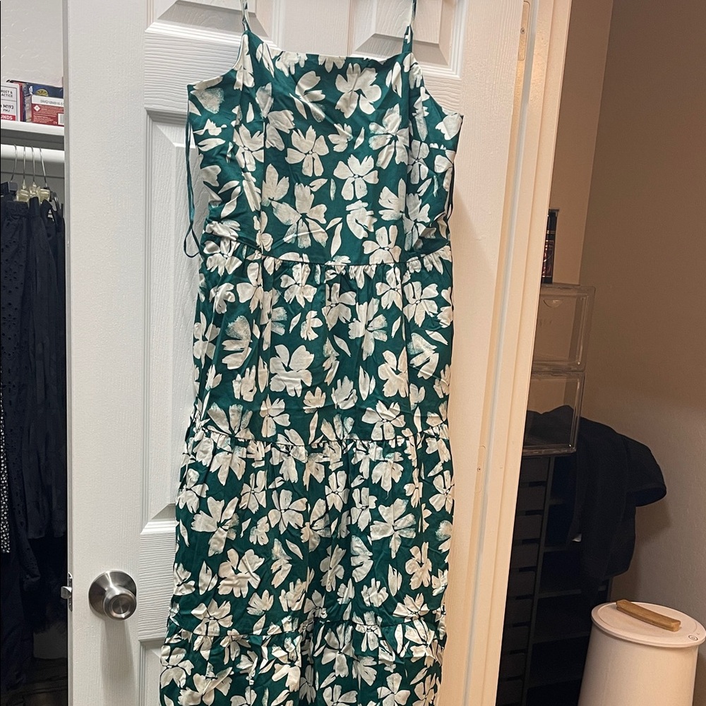 Green Floral Tiered Jumpsuit with Spaghetti Straps
